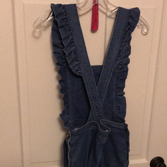 Sezane Rosario Ruffle Denim Overall Jumpsuit - Picture 8 of 8